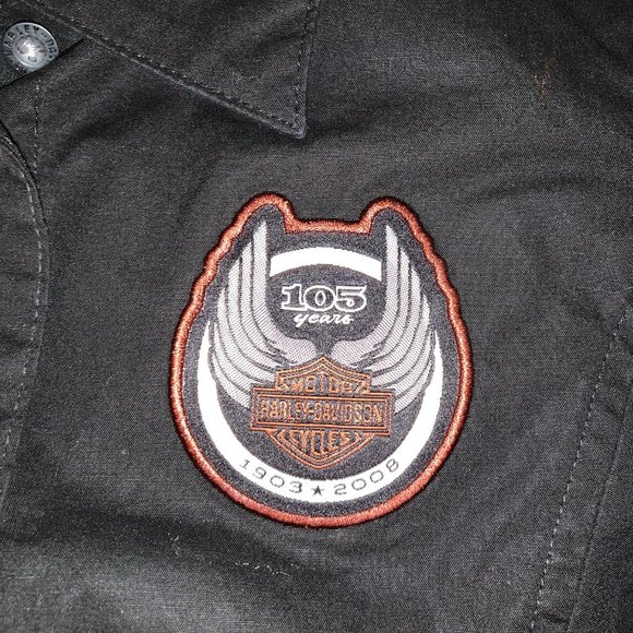 Small 105 Anniversary Black Sleeveless Button Up Harley Davidson Some Stretch - Picture 7 of 8